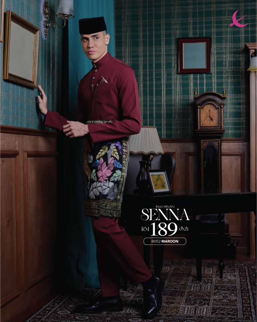 Baju Melayu Senna in Maroon