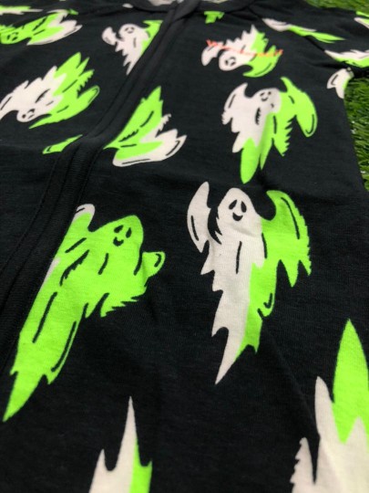 Zippy Wondersuit Halloween  Green Ghost Base Black