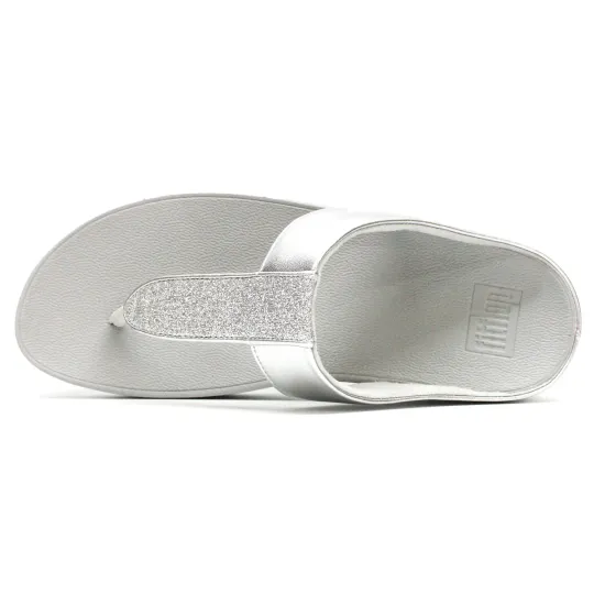 Fitflop Fino Glitterdust Metallic Toe Post Synthetic Leather Women's Wedge Sole Silver Sandals