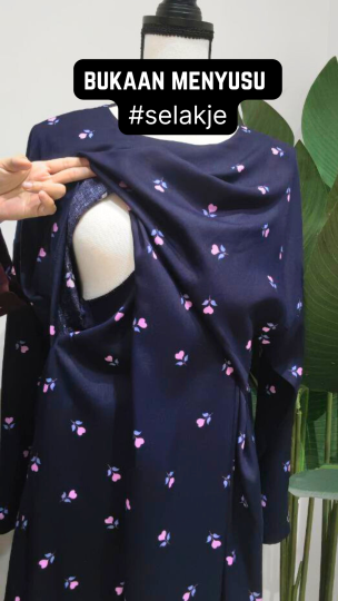 READY STOCK LONG SLEEVE KAFTAN HUMAIRA DARK NAVY
