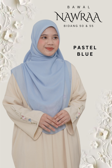 ( PASTEL BLUE ) BAWAL NAWRAA MATERIAL PREMIUM COTTON VOILE CURVE YANG SEJUK DAN RINGAN