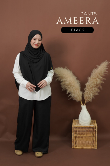( HITAM ) PALAZO MEERA PANTS MATERIAL SEJUK TAK MUDAH KEDUT SELESA UNTUK TRAVEL