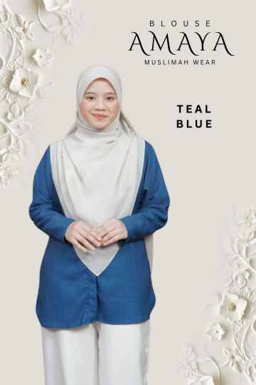 ( TEAL BLUE ) BLOUSE AMAYA MINIMAL IRONLESS MATERIAL COTTON LOLIS SEJUK TAK MUDAH KEDUT