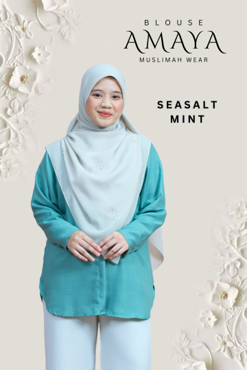 ( SEASALT MINT ) BLOUSE AMAYA MINIMAL IRONLESS MATERIAL COTTON LOLIS SEJUK TAK MUDAH KEDUT