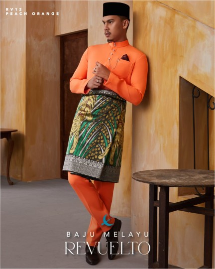 Baju Melayu Revuelto in Pastel Orange