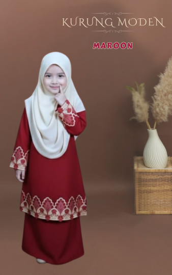 KIDS ( MAROON ) KURUNG RAYA MODEN SEDONDON IBU ANAK MATERIAL SEJUK TAK MUDAH KEDUT