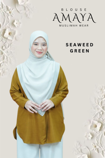 ( SEAWEED GREEN ) BLOUSE AMAYA MINIMAL IRONLESS MATERIAL COTTON LOLIS SEJUK TAK MUDAH KEDUT