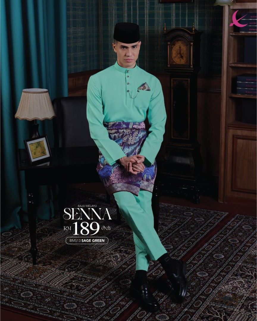 Baju Melayu Senna in Sage Green