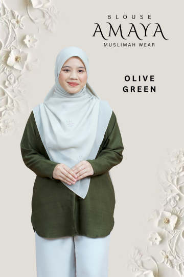 ( OLIVE GREEN ) BLOUSE AMAYA MINIMAL IRONLESS MATERIAL COTTON LOLIS SEJUK TAK MUDAH KEDUT