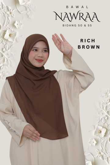 ( RICH BROWN  ) BAWAL NAWRAA MATERIAL PREMIUM COTTON VOILE CURVE YANG SEJUK DAN RINGAN