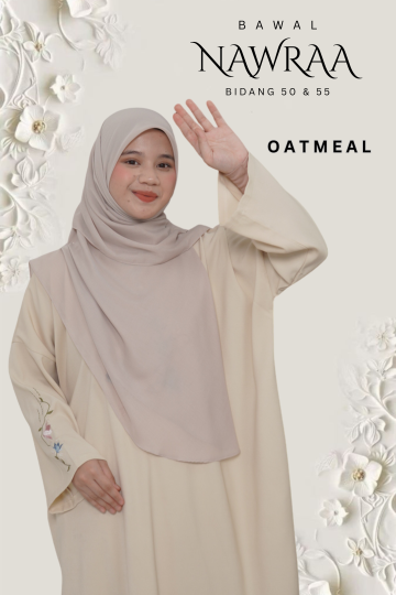 ( OATMEAL  ) BAWAL NAWRAA MATERIAL PREMIUM COTTON VOILE CURVE YANG SEJUK DAN RINGAN