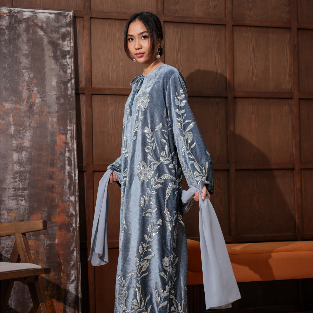 Birai Ratu Velvet Dress (Grey) - Image 1