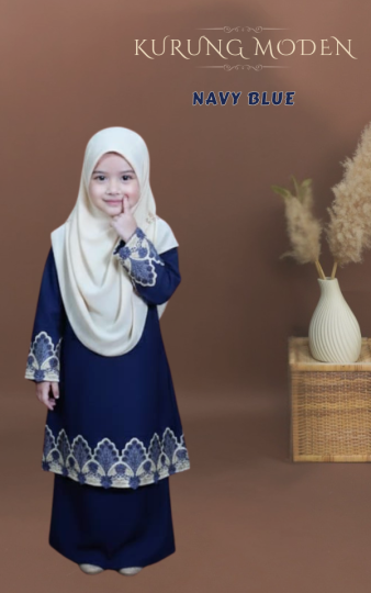 KIDS ( NAVY BLUE) KURUNG RAYA MODEN SEDONDON IBU ANAK MATERIAL SEJUK TAK MUDAH KEDUT