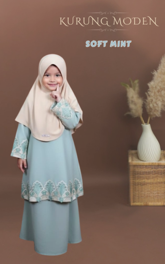 KIDS ( SOFT MINT ) KURUNG RAYA MODEN SEDONDON IBU ANAK MATERIAL SEJUK TAK MUDAH KEDUT