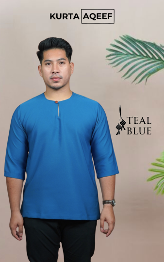 ( TEAL BLUE ) KURTA RAYA KLASIK TELUK BELANGA MATERIAL ANTI PANAS