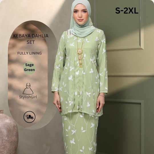 KEBAYA DAHLIA MODERN FULLY LINING-SAGE GREEN