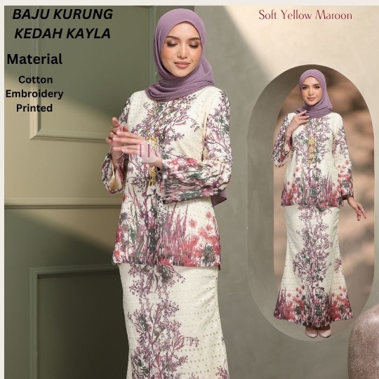 KURUNG KEDAH KAYLA-SOFT YELLOW MAROON