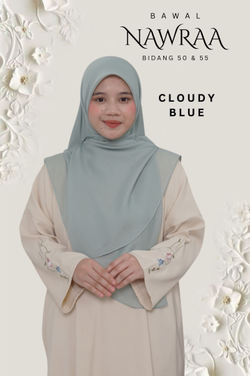 ( CLOUDY BLUE ) BAWAL NAWRAA MATERIAL PREMIUM COTTON VOILE CURVE YANG SEJUK DAN RINGAN