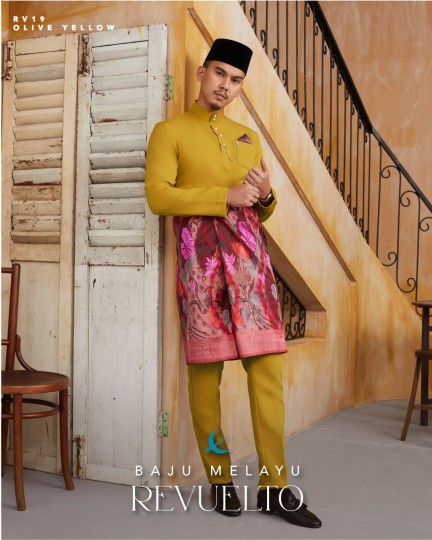 Baju Melayu Revuelto in Olive Yellow