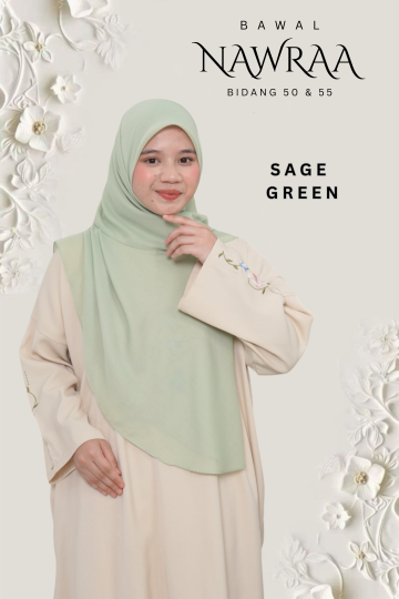 ( SAGE GREEN ) BAWAL NAWRAA MATERIAL PREMIUM COTTON VOILE CURVE YANG SEJUK DAN RINGAN