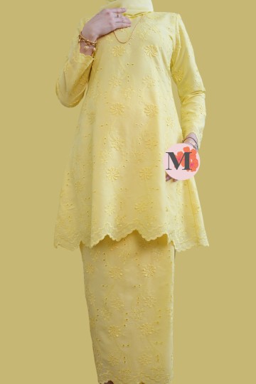 ANGGUN (3D) KURUNG RIAU COTTON EYELET YELLOW