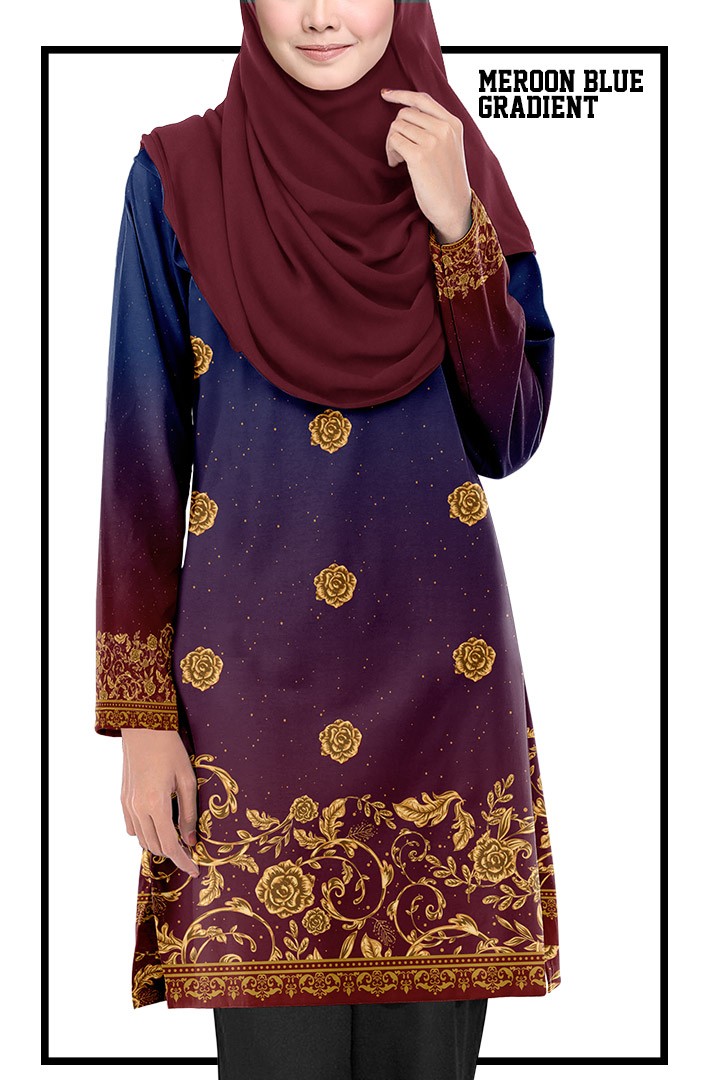 MUSLIMAH SONGKET GRADIENT MEROON BLUE
