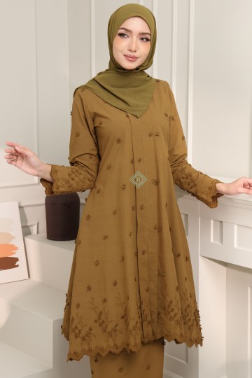 KARTINI KEBAYA  (3D) COTTON EMBROIDERED OLIVE GREEN