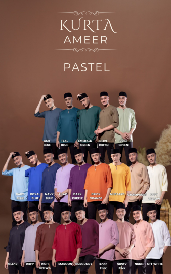 (WARNA PASTEL) KURTA RAYA DEWASA LENGAN 3 SUKU BUTANG KAYU KLASIKK