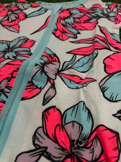 Zippy Wondersuit Pink Baby Blue Flower Base White