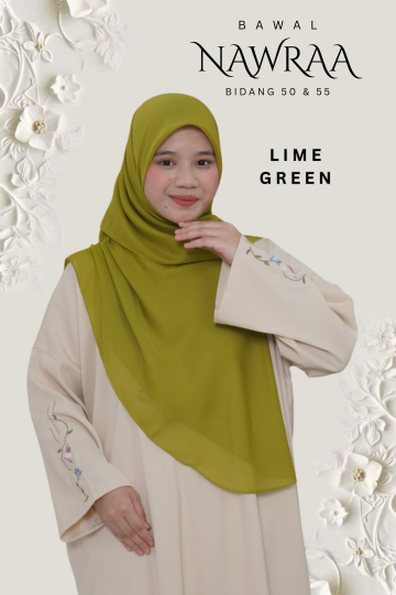 ( LIME GREEN ) BAWAL NAWRAA MATERIAL PREMIUM COTTON VOILE CURVE YANG SEJUK DAN RINGAN