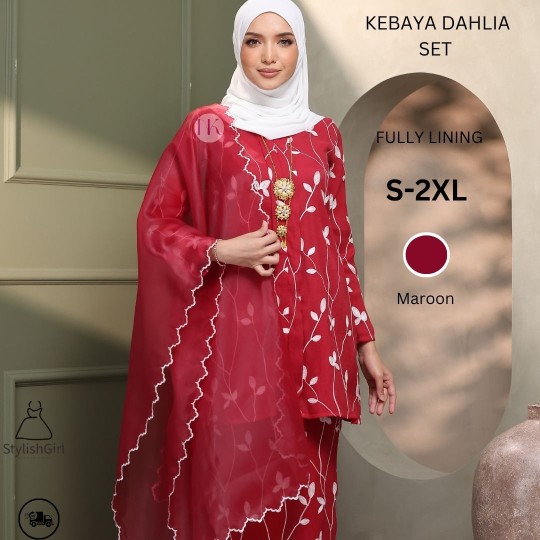 KEBAYA DAHLIA MODERN FULLY LINING-MAROON