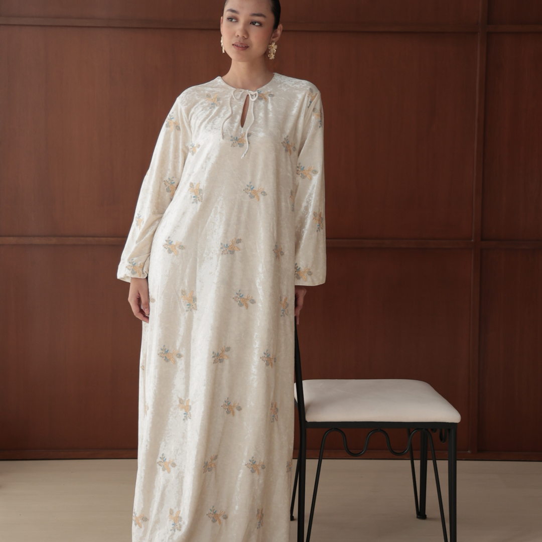Rona Dewi Velvet Dress (Cream White) - Image 1