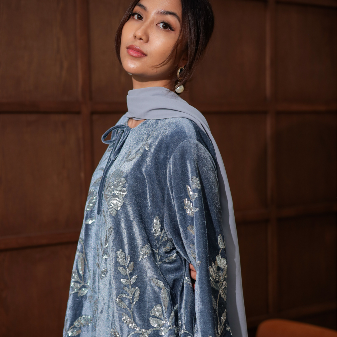 Birai Ratu Velvet Dress (Grey) - Image 7
