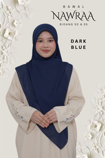 ( DARK BLUE ) BAWAL NAWRAA MATERIAL PREMIUM COTTON VOILE CURVE YANG SEJUK DAN RINGAN