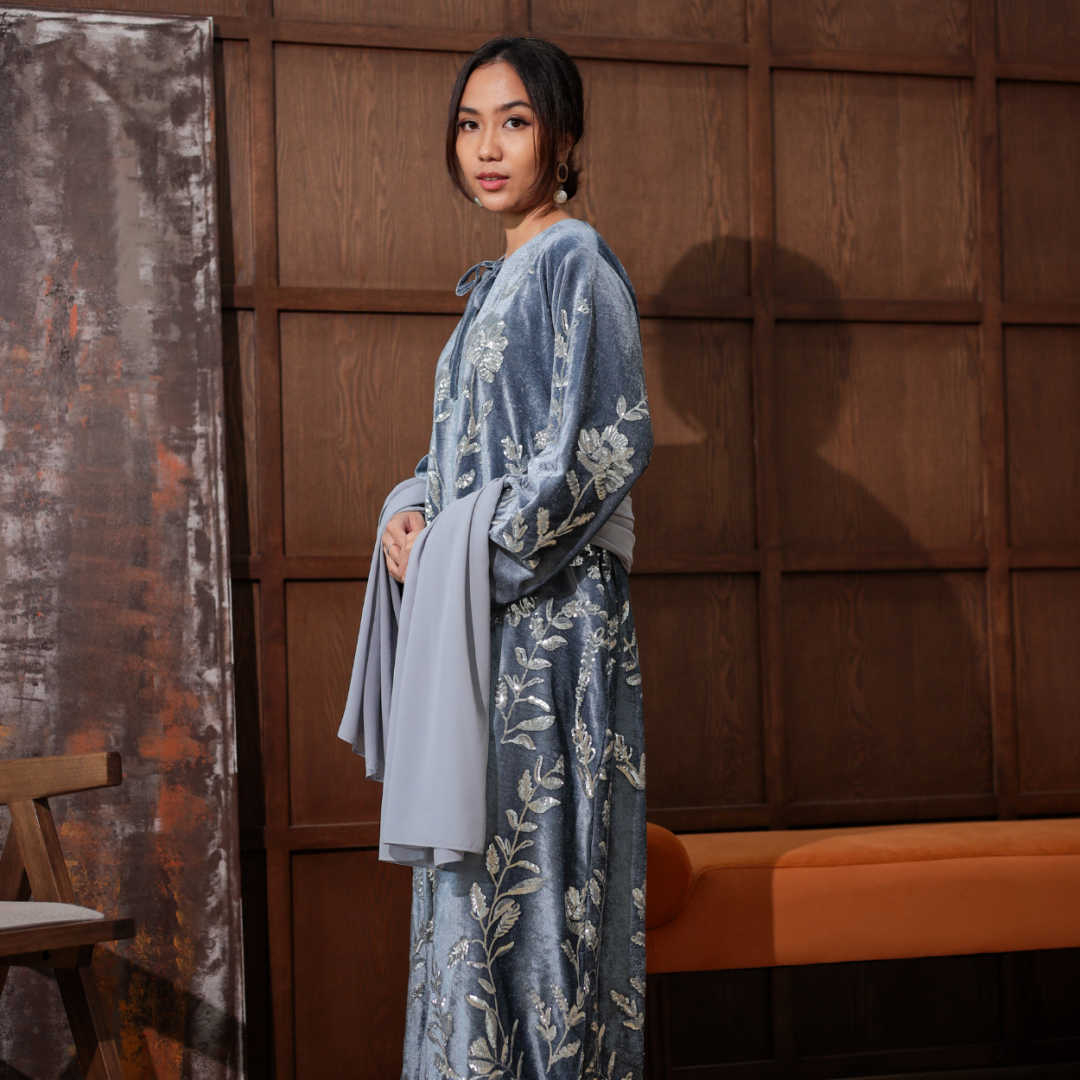 Birai Ratu Velvet Dress (Grey) - Image 8