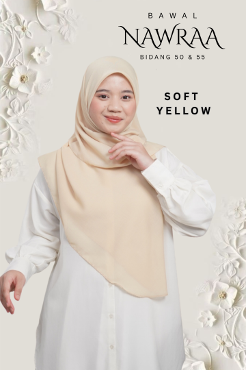 ( SOFT YELLOW ) BAWAL NAWRAA MATERIAL PREMIUM COTTON VOILE CURVE YANG SEJUK DAN RINGAN