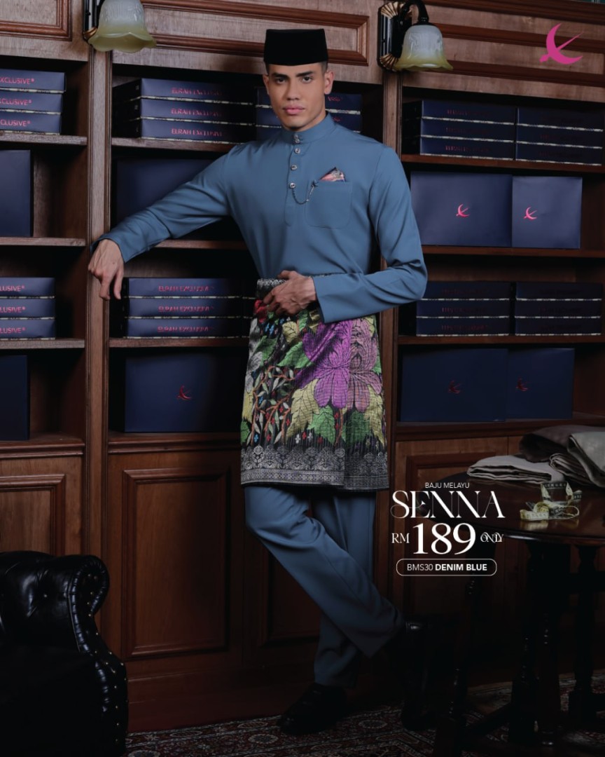 Baju Melayu Senna in Denim Blue