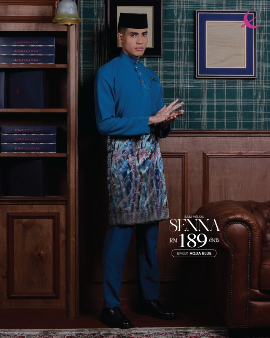 Baju Melayu Senna in Aqua Blue