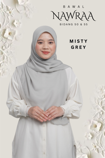 ( MISTY GREY ) BAWAL NAWRAA MATERIAL PREMIUM COTTON VOILE CURVE YANG SEJUK DAN RINGAN