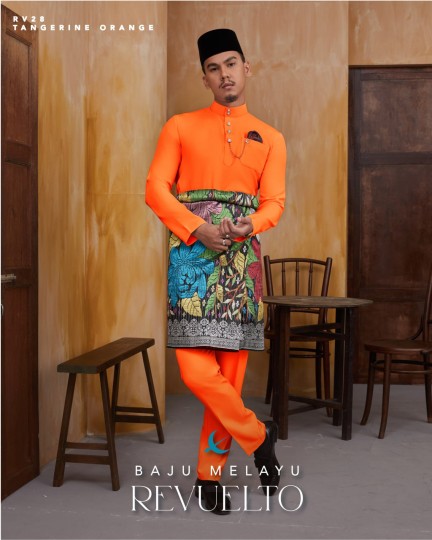 Baju Melayu Revuelto in Tangerine Orange