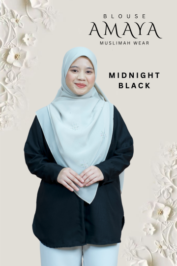 ( MIDNIGHT BLACK ) BLOUSE AMAYA MINIMAL IRONLESS MATERIAL COTTON LOLIS SEJUK TAK MUDAH KEDUT