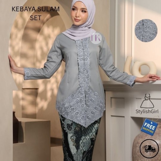 KEBAYA SULAM KLASIK SKIRT PLEATED-GREY