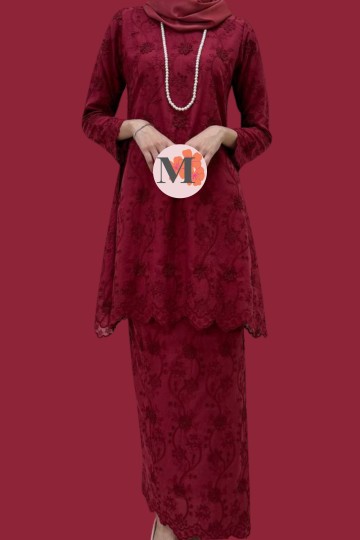 ANGGUN (3D) KURUNG RIAU COTTON EYELET CHERRY