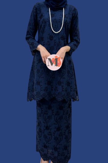 ANGGUN (3D) KURUNG RIAU COTTON EYELET NAVY BLUE