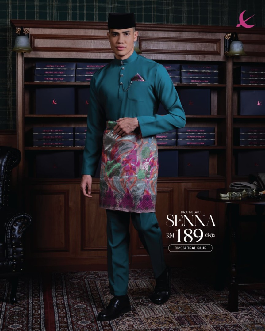 Baju Melayu Senna in Teal Blue