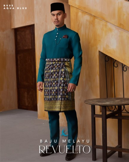 Baju Melayu Revuelto in Aqua Blue