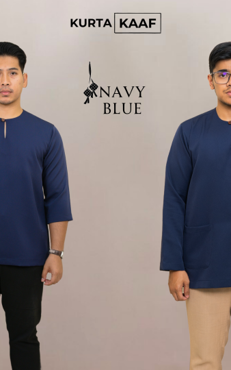 ( NAVY BLUE ) KURTA RAYA KLASIK TELUK BELANGA MATERIAL ANTI PANAS