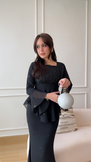 SABREENA RUFFLE PEPLUM IN GLACIER BLACK