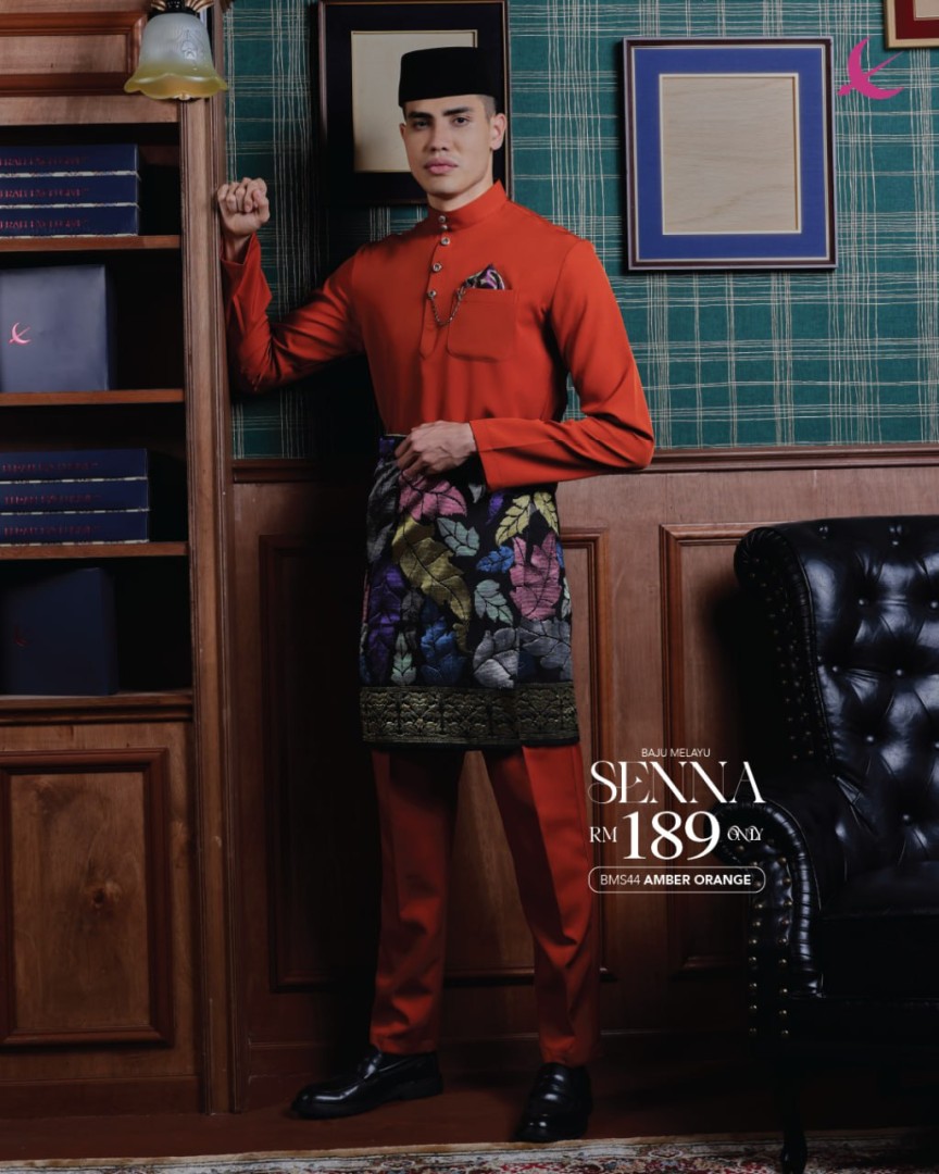 Baju Melayu Senna in Amber Orange