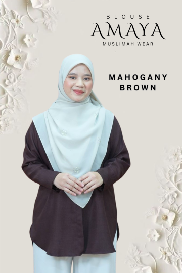 ( MAHOGANY BROWN ) BLOUSE AMAYA MINIMAL IRONLESS MATERIAL COTTON LOLIS SEJUK TAK MUDAH KEDUT